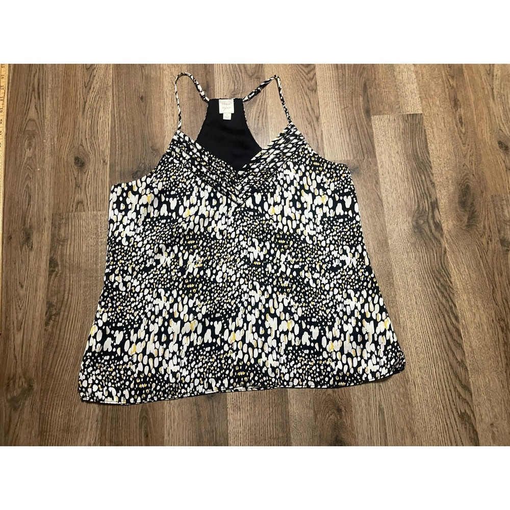 Roan + Ryan Tank Top, Women's Size Small, Black White Yellow, Animal Print